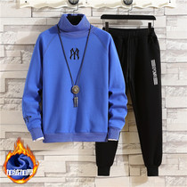 13 boys high neck long sleeve sweater set 12 years old junior high school students 14 handsome 15 big children plus velvet thick autumn and winter clothes