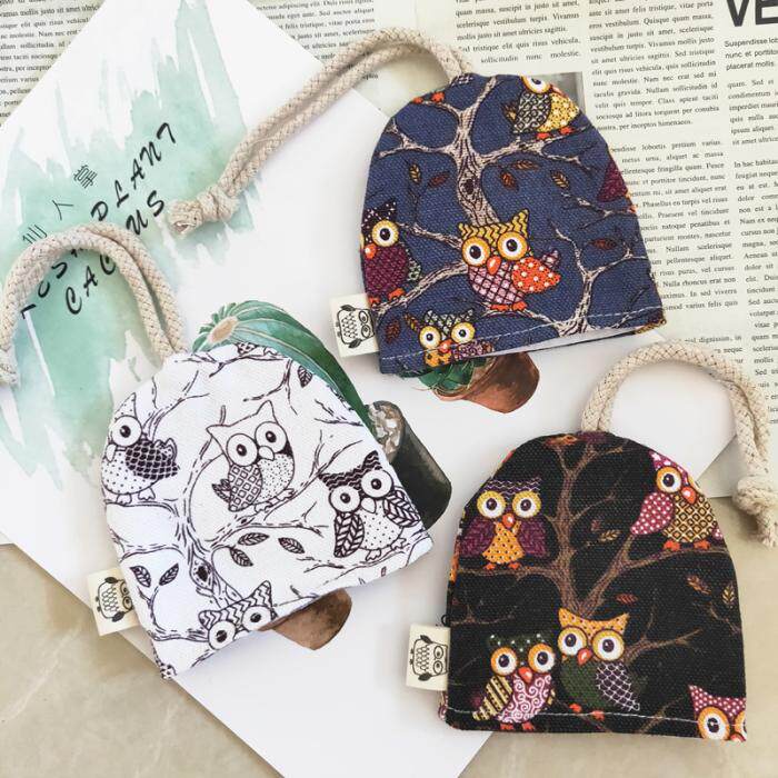 Han Style Cartoon Cat Owl Cotton Linen Key Bag Pull-out Key Bag Girl Draw Rope Key Button