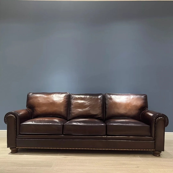American sofa large patton brown oil wax leather
