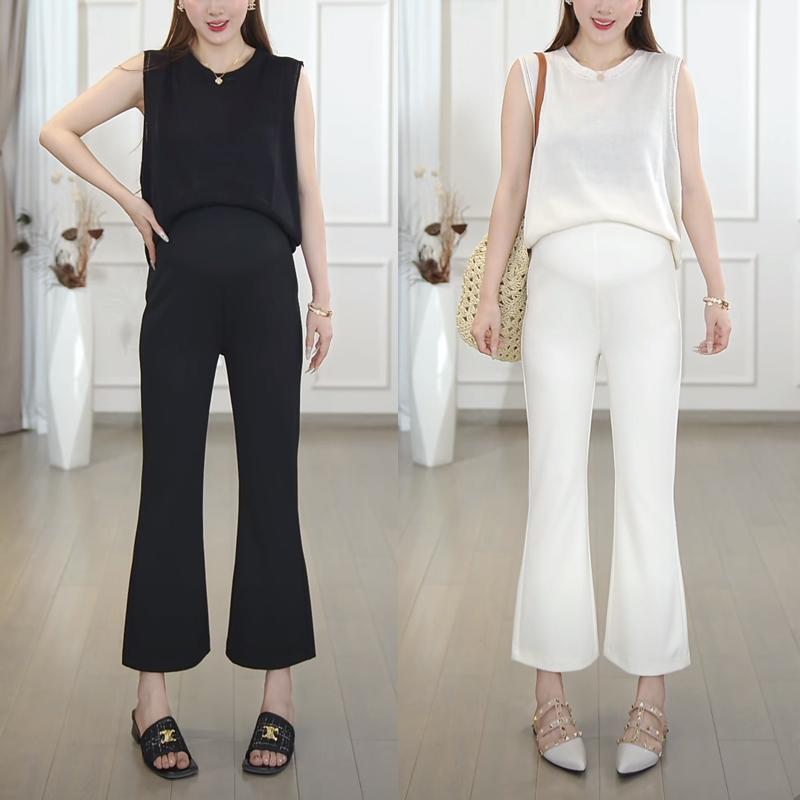 Maternity Trousers, Spring and Summer Elastic Straight Dad Trousers, Belly Support Trousers, Elastic Professional Boot-Cut Trousers, Women's Work Clothing Maternity Trousers