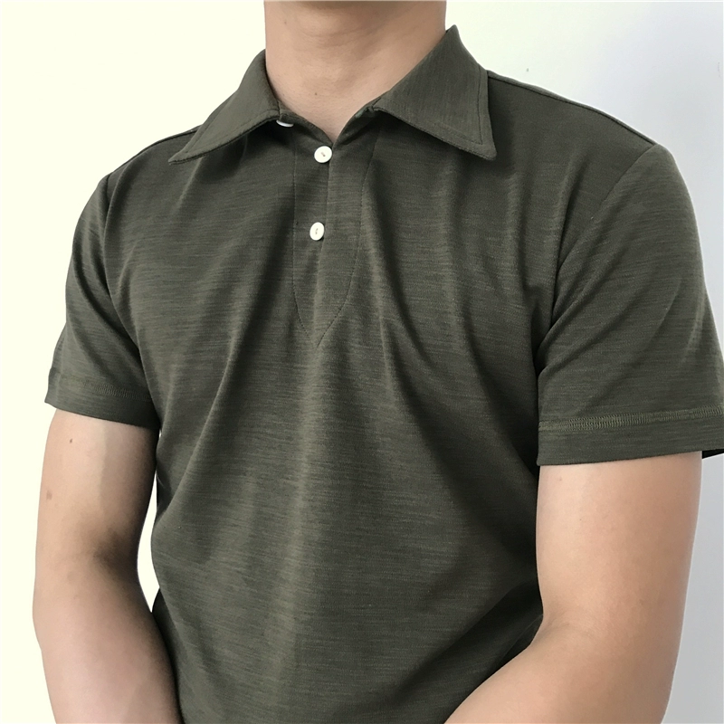 Ami 咔叽 Mỹ retro handmade tre bông cổ áo cổ áo POLO áo sơ mi nam ngắn tay không-Henry cổ áo T-Shirt nam mùa hè áo polo tay dài