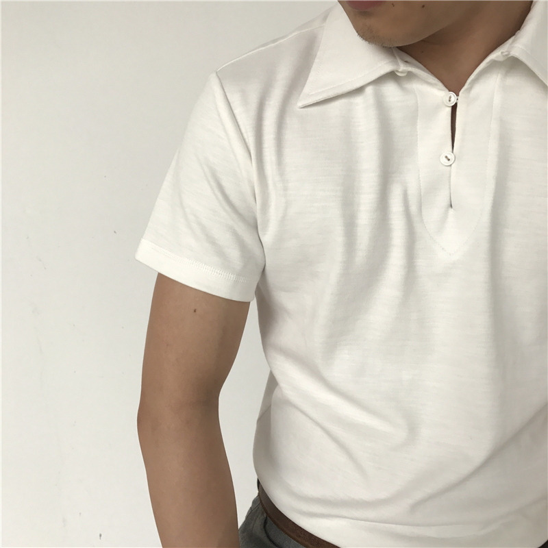 Ami 咔叽 Mỹ retro handmade tre bông cổ áo cổ áo POLO áo sơ mi nam ngắn tay không-Henry cổ áo T-Shirt nam mùa hè