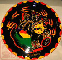 Sichuan Daliang Mountain Xichang specialty Yi folk lacquer painting pure handmade art art log figure painting plate small