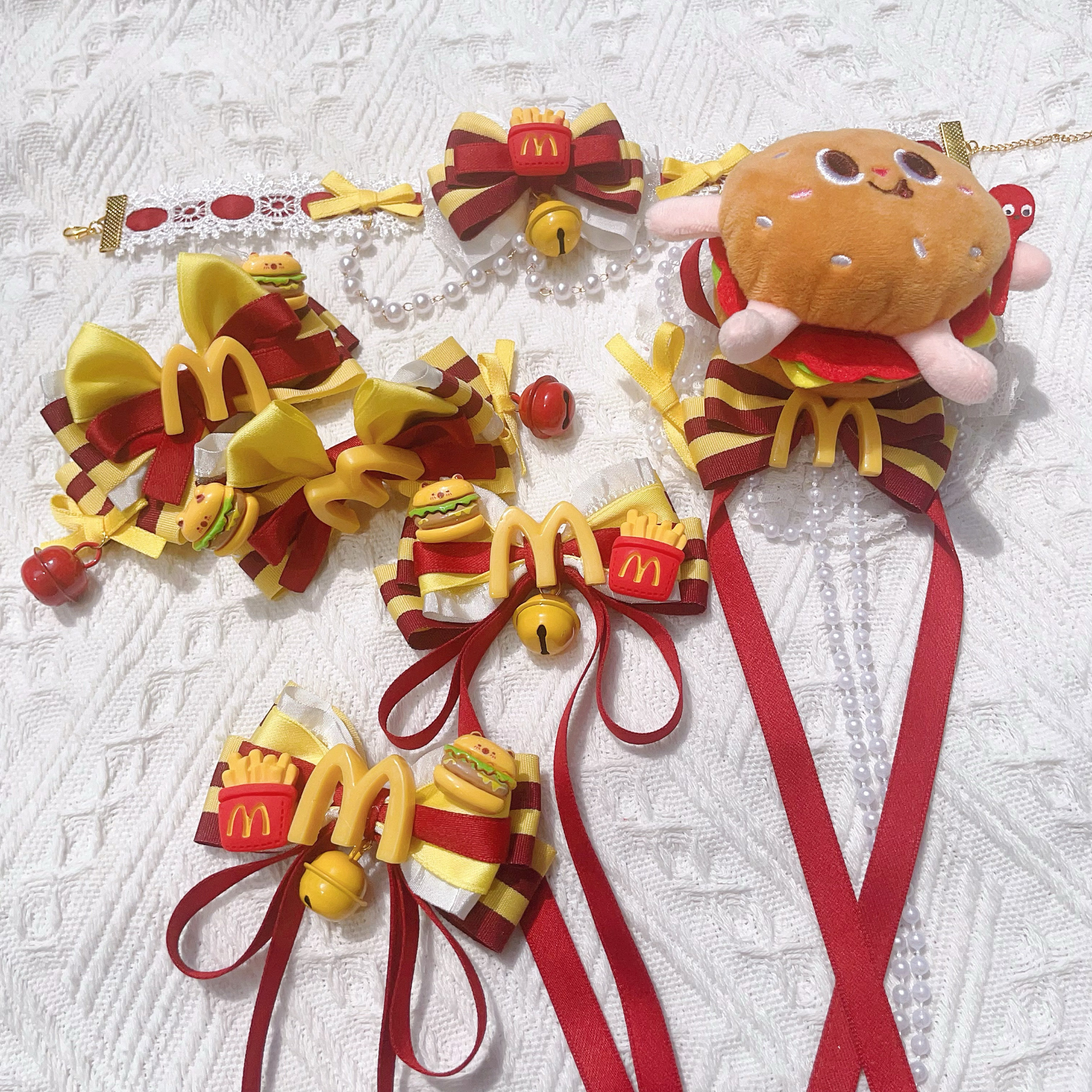 ルー・シーチー作、マクドナルドオリジナルハンバーガー＆ポテトチップス子供用ロリータキュートクリップヘアアクセサリーセット
