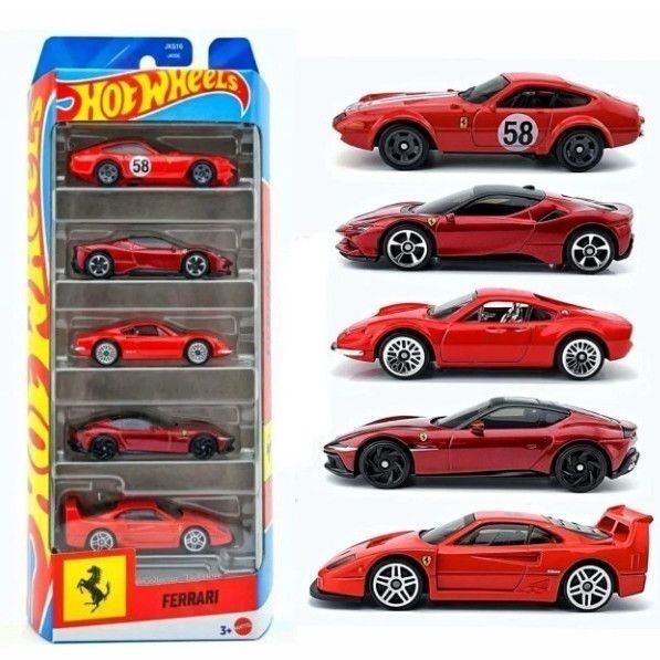 Hot Wheels Ferrari Five-Pack Set Children's Toy Car Model Collection Display Pieces in Stock Hot Wheels Ferrari Five-Pack Set Children's Toy Car Model Collection Display Pieces in Stock