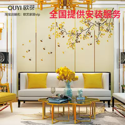 New Chinese embroidered silk hard bag background wall flowers and birds TV background wall bedroom bedside soft bag background wall customization