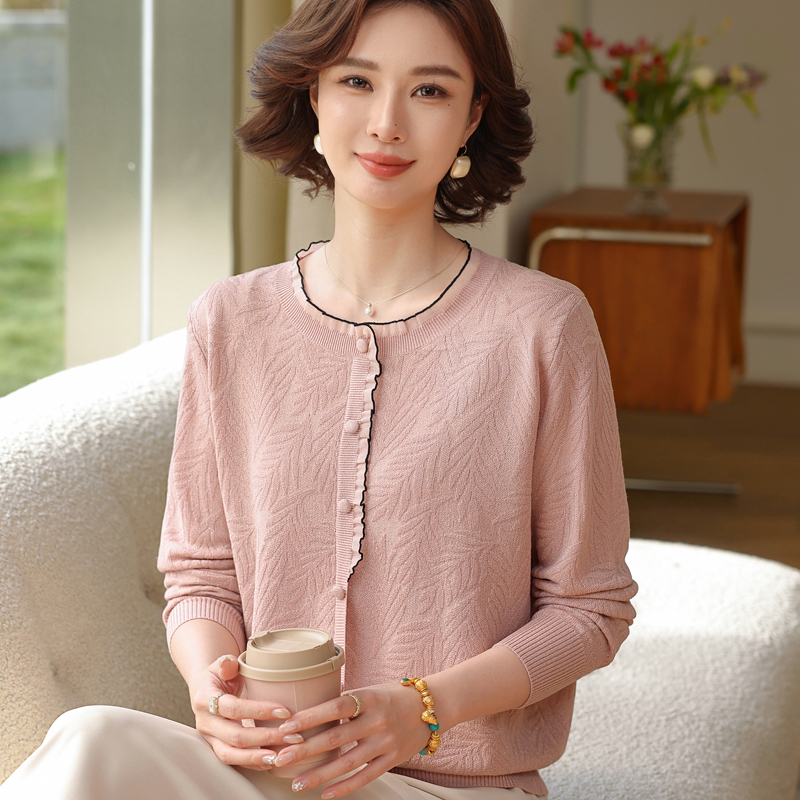 Mom's Spring Thin Ice Silk Knit Sweater Top 2026 New Style for Middle-Aged and Elderly Women, Stylish Spring and Autumn Sweater Base Layer