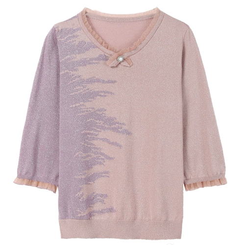 Трикотажная весенняя футболка для матери, в западном стиле, коллекция 2021, для среднего возраста, оверсайз