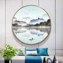 New Chinese hand-painted landscape decoration painting Living Room restaurant oil painting round tea room artistic conception background wall painting mural hanging painting