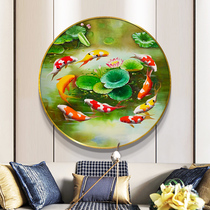 New Chinese porch decorative painting hand-painted custom circular nine fish painting living room wall wall painting corridor aisle