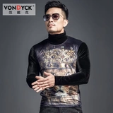 Мода Van Dak's Gold Velvet High -Necked Long -Sleeved Long -Sleeed