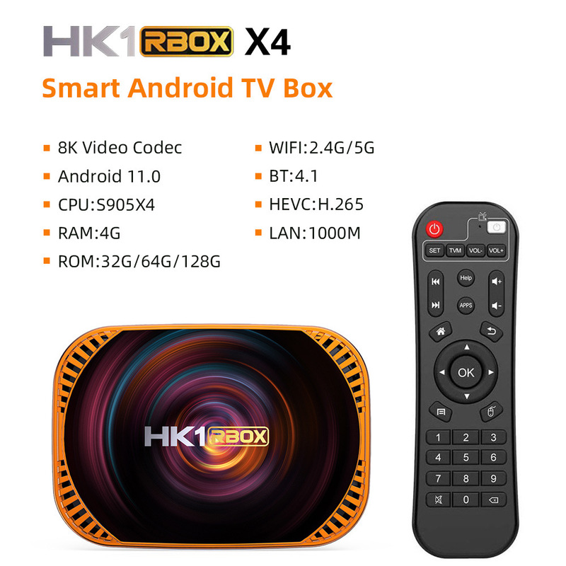 Amlogic Hk1 Rbox X4 Network Set-Top Box Atv S905X4 Dual-Band Wifi Android 11 Amlogic Hk1 Rbox X4 Network Set-Top Box Atv S905X4 Dual-Band Wifi Android 11