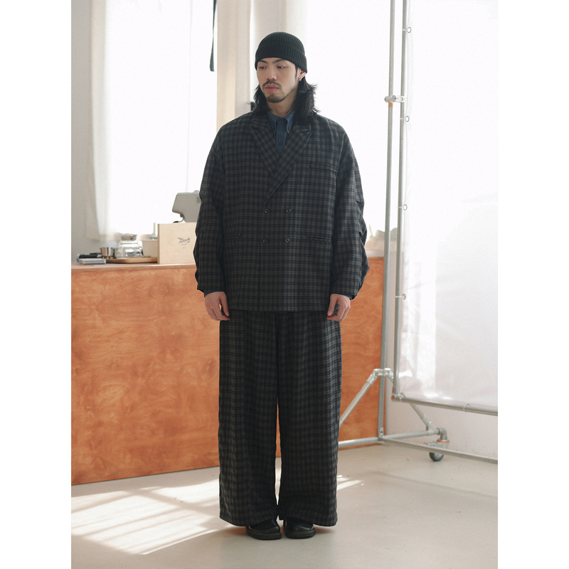 Noears Spring and Autumn Design Double-Breasted Retro Plaid Blazer Japanese Style Loose Plaid Imitation Woolen Jacket