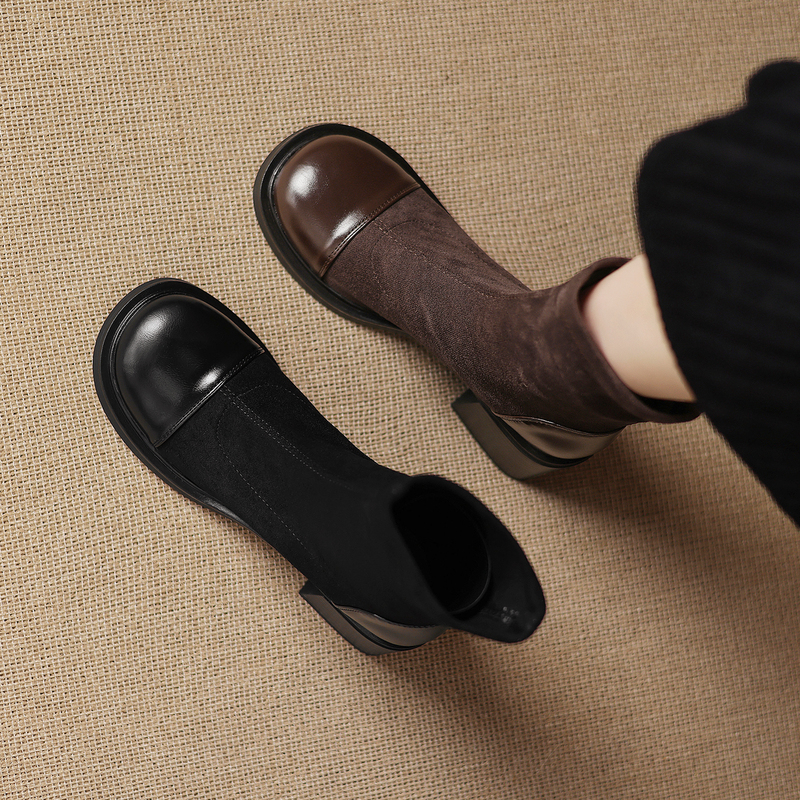 New Large Size Chunky Heel Short Boots for Women, Sizes 41 to 43, Korean Style, Slimming Elastic Boots, Mid-Heel 6cm, Women's Short Sock Boots New Large Size Chunky Heel Short Boots for Women, Sizes 41 to 43, Korean Style, Slimming Elastic Boots, Mid-Heel 6cm, Women's Short Sock Boots