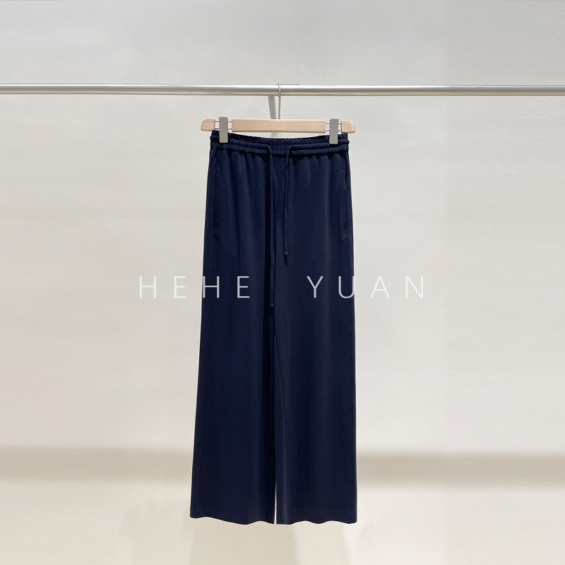 Xiaoheyuan Single 2025 Summer New Strong Twist Cotton Knit Fabric Wide-Leg Pants 1251C2105601
