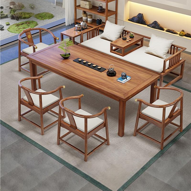 New Chinese-Style Walnut Wood Grain Luohan Bed Tea Table and Chair Set for Office and Home Use, Solid Wood Tea Table, Tea Set, and Tea Table Complete Set New Chinese-Style Walnut Wood Grain Luohan Bed Tea Table and Chair Set for Office and Home Use, Solid Wood Tea Table, Tea Set, and Tea Table Complete Set