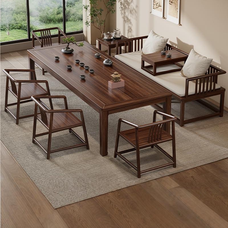 Walnut Wood Grain Luohan Bed Tea Table and Chair Set for Office, Living Room, Home, Balcony, New Chinese Style Solid Wood Tea Table Walnut Wood Grain Luohan Bed Tea Table and Chair Set for Office, Living Room, Home, Balcony, New Chinese Style Solid Wood Tea Table
