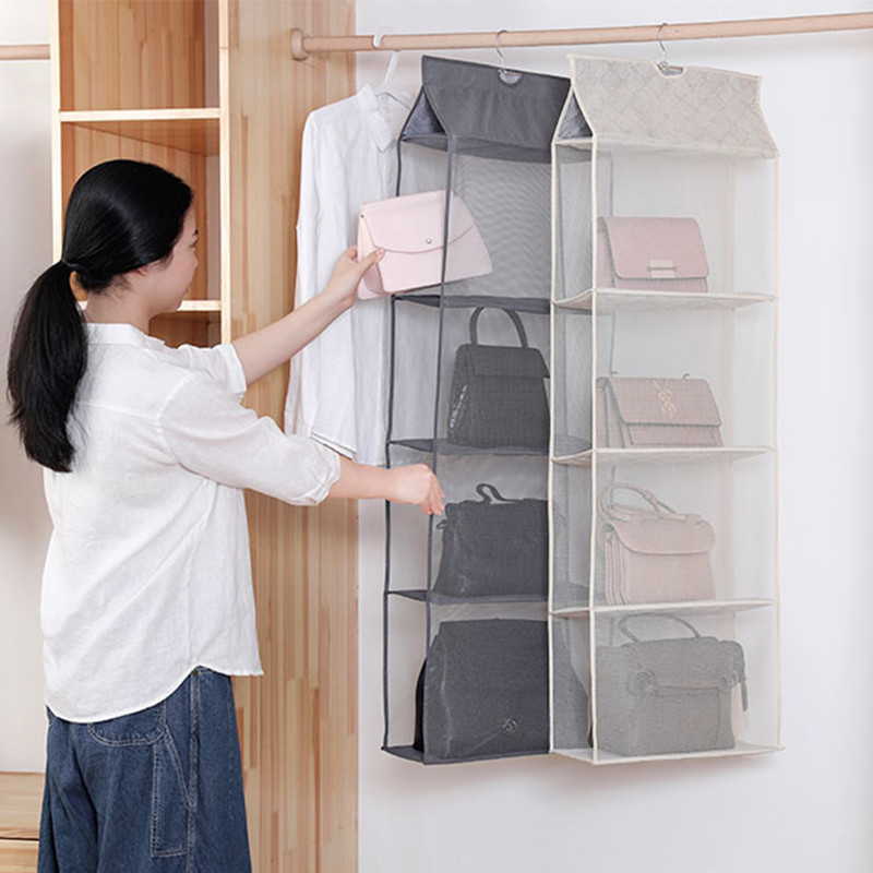 Multi-layer with hook bag storage hanging bag wardrobe wardrobe wall-mounted household hanging fabric dust-proof rack