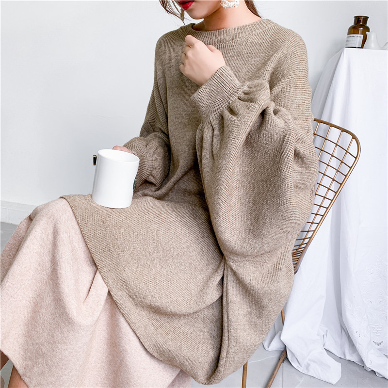 Knitted Sweater for Women, Loose and Lazy Style, Pullover with Bat Sleeves, New Thick Autumn and Winter Style, Internet Celebrity Style, Large Size, Mid-Length
