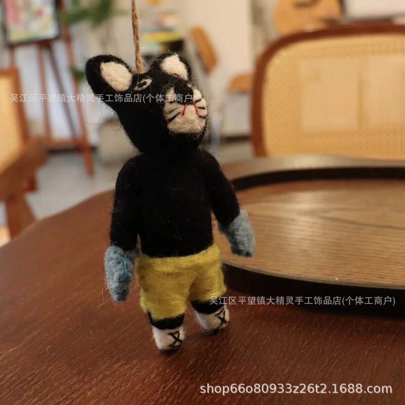 Boxing Cat Nepalese Wool Felt Pendant Handmade Cute Animal Bag Pendant Keychain Gift