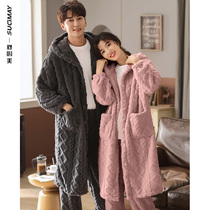 Coral velvet couple pajamas winter couples plus velvet thick male ladies nightgown flannel large size home suit set