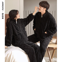 Thickened coral velvet couple pajamas womens winter 2021 new spring and autumn flannel winter home clothing mens suit