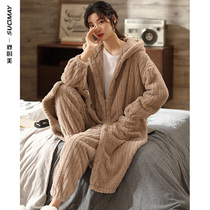 2021 New nightgown women autumn and winter coral velvet thick warm long bathrobe morning gown home suit suit