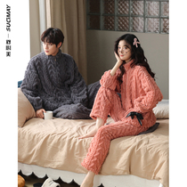 Couple pajamas winter coral velvet male and female flannel padded plus velvet home suit set bow New