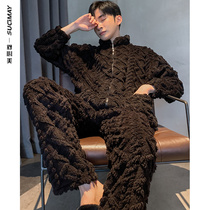 Pajamas mens winter coral velvet winter padded velvet home clothing autumn and winter mens flannel link set