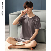 Lycra Cotton] mens pajamas summer short sleeve cotton new thin plus size casual gray home suit set