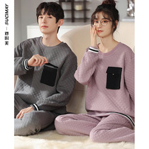 Autumn and winter air cotton mezzanine couple pajamas spring and autumn thick cotton long sleeve home clothes men and women thin cotton cotton
