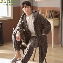 Dressing gown winter men padded velvet long coral velvet pajamas men winter hooded flannel home clothing men bathrobe