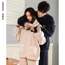 Autumn and winter couple pajamas ladies plus velvet padded home clothes winter warm coral velvet flannel mens suit
