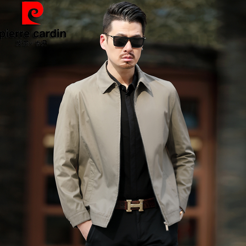 Pierre Cardin Spring and Autumn Thin Jacket Men's Clothing for Middle-Aged and Elderly Dads, Loose-Fitting Cotton Casual Coat for Men