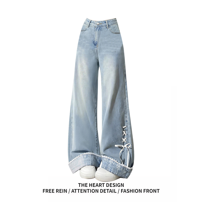 Bow-Tie Strap Niche Cuffed Jeans for Women, Spring 2026 New Design, Loose Straight-Leg Wide-Leg Pants Bow-Tie Strap Niche Cuffed Jeans for Women, Spring 2026 New Design, Loose Straight-Leg Wide-Leg Pants