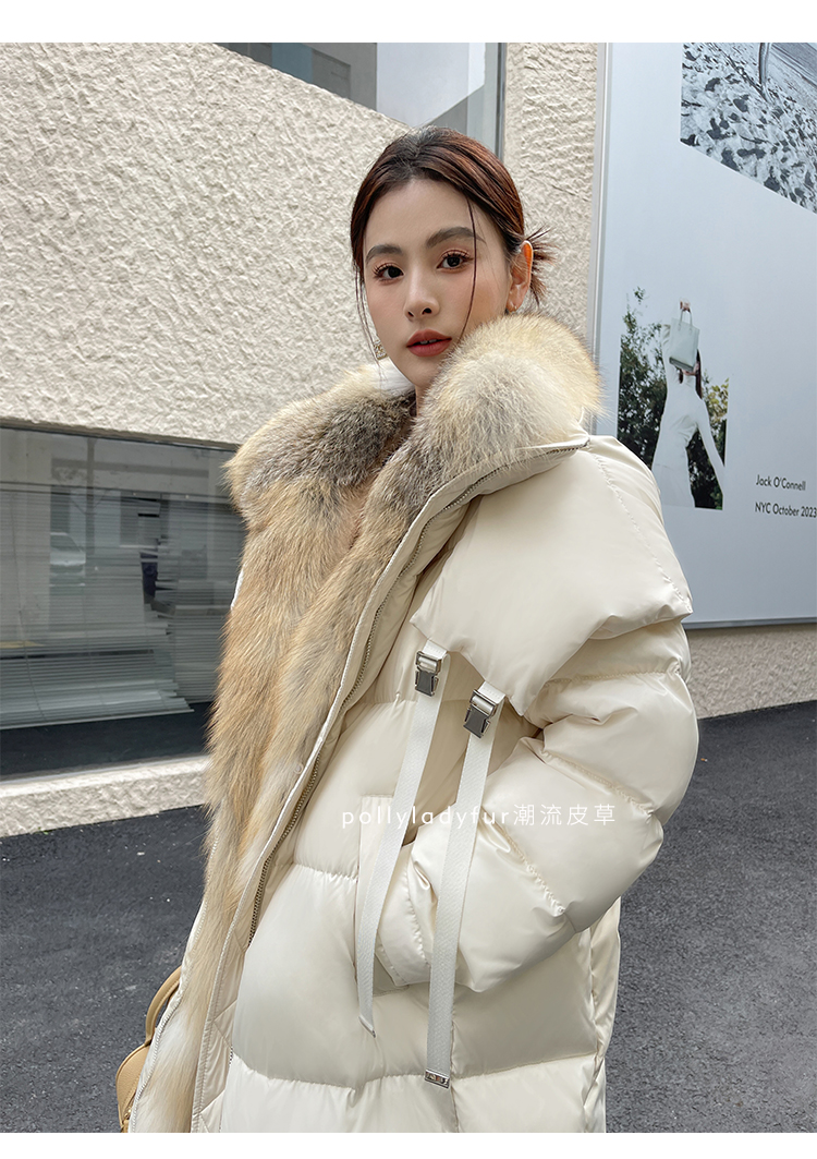 New Women's Winter Genuine Fox Fur Collar Down Jackets Long