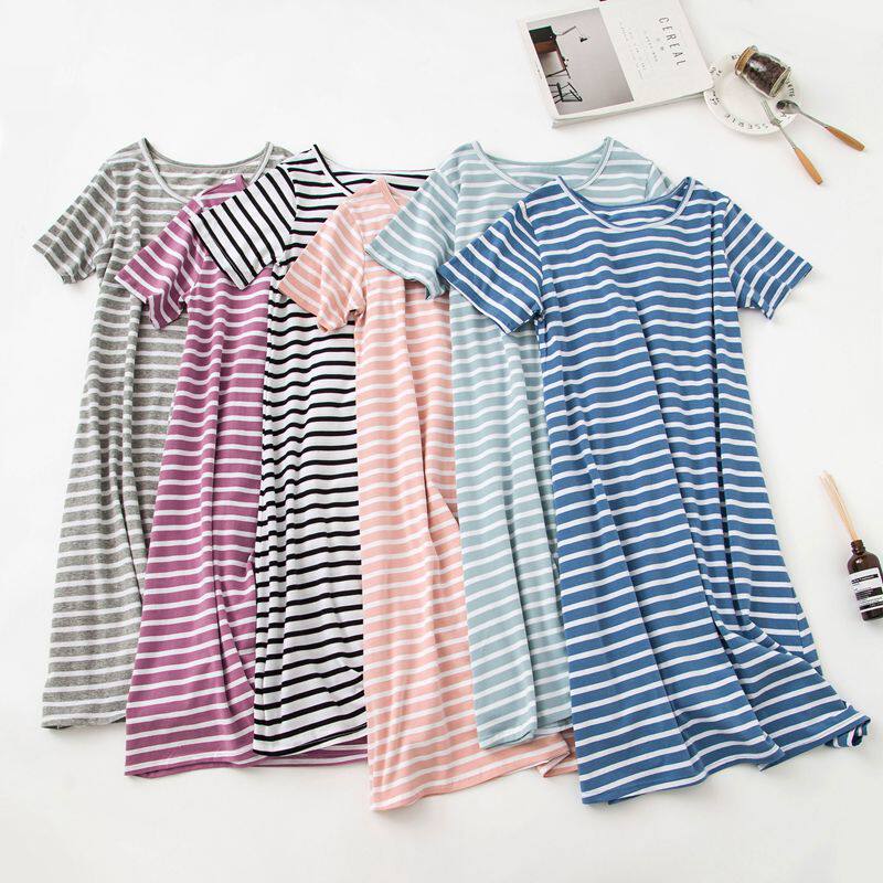 Summer new cotton women's modal short-sleeved nightdress mid-skirt plus size nightdress loose casual pajamas home clothes