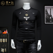 2020 autumn new mens long-sleeved T-shirt Korean slim-fit bee embroidery base shirt tide brand pure cotton body bag