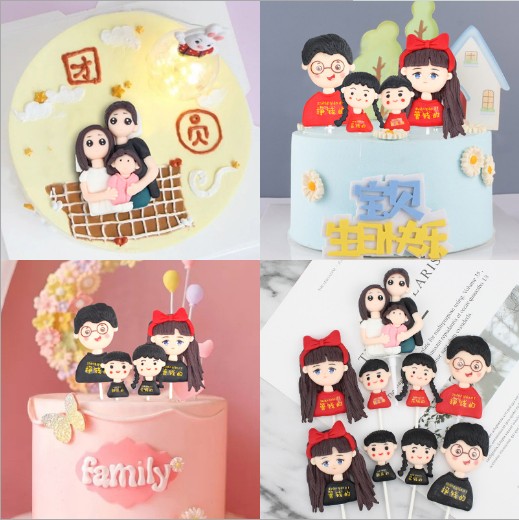 Family reunion earns money to spend money husband's wife baby soft pottery birthday cake decoration with swing piece insert insert
