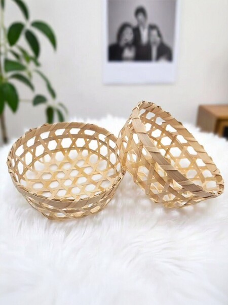 Bamboo Baskets for Milk Tofu, Bamboo Baskets for Bean Curd, Bamboo Baskets for Desserts, Milk Tea, Bamboo Baskets for Ice Jelly, Snack Trays, and Hand-Held Baskets