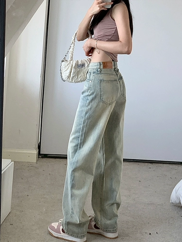 Светлые джинсы, летние штаны, высокая талия, свободный прямой крой