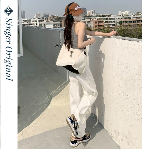 Белые цветные джинсы, летние штаны, высокая талия, коллекция 2022, свободный прямой крой, стройный силуэт