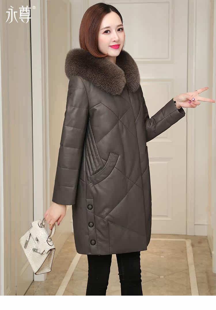 Кожаная куртка 真皮羽绒服女中长款宽松显瘦2020冬新款妈妈装海宁绵羊皮皮衣外套 Eternal statue
