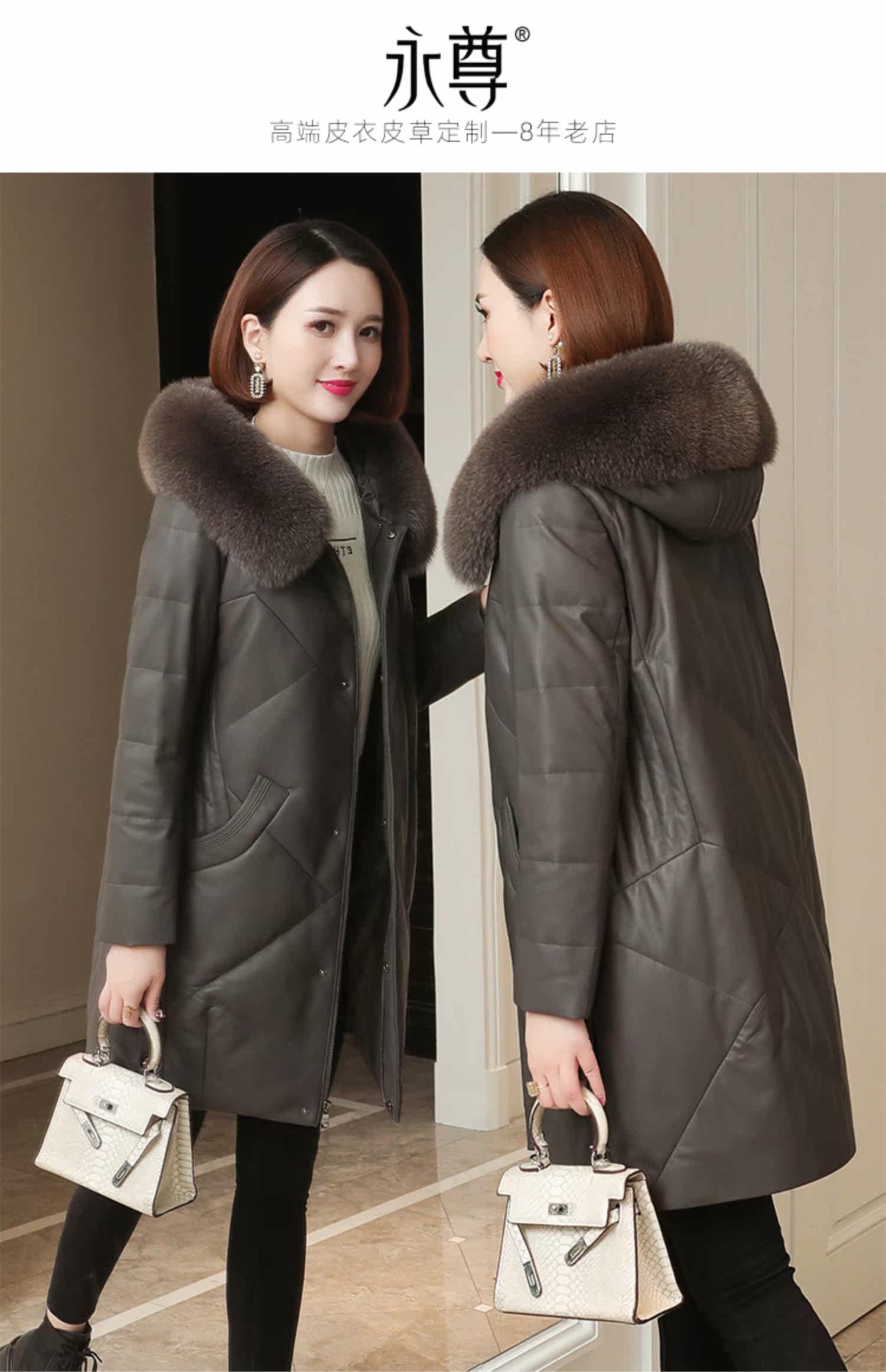 Кожаная куртка 真皮羽绒服女中长款宽松显瘦2020冬新款妈妈装海宁绵羊皮皮衣外套 Eternal statue