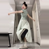 Зеленая длинная юбка, комплект, А-силуэт