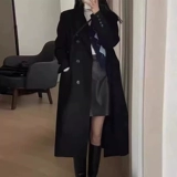 Черное шерстяное пальто, костюм, демисезонная куртка, плащ, изысканный стиль, длина миди