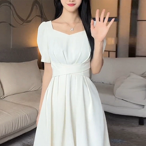 Черная цветная летняя длинная юбка, французский стиль, изысканный стиль, по фигуре, квадратный вырез, подходит для подростков