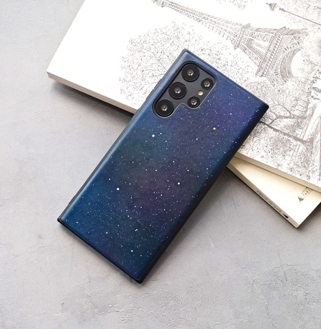 Blue — Starry Sky Space Pattern Genuine Leather High End Premium S23, S23 Plus, S23 Ultra, S22, S22 Plus, S22 Ultra, S21, S21