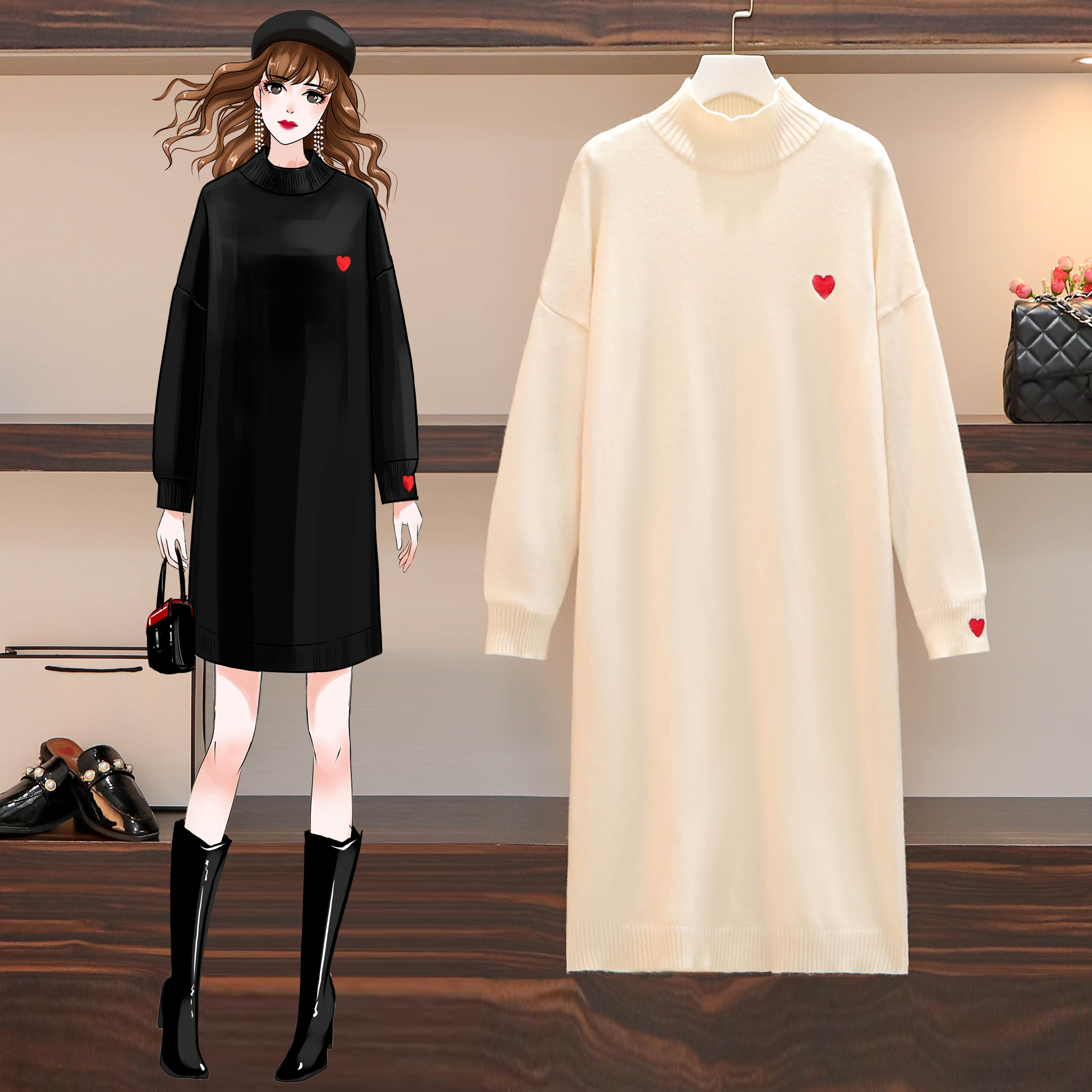 Pregnant Woman Autumn Dress Foreign Dress 2022 Spring Fall New Fashion Models Foreign Pie High Collar Autumn Winter Style Sweater Dress Children