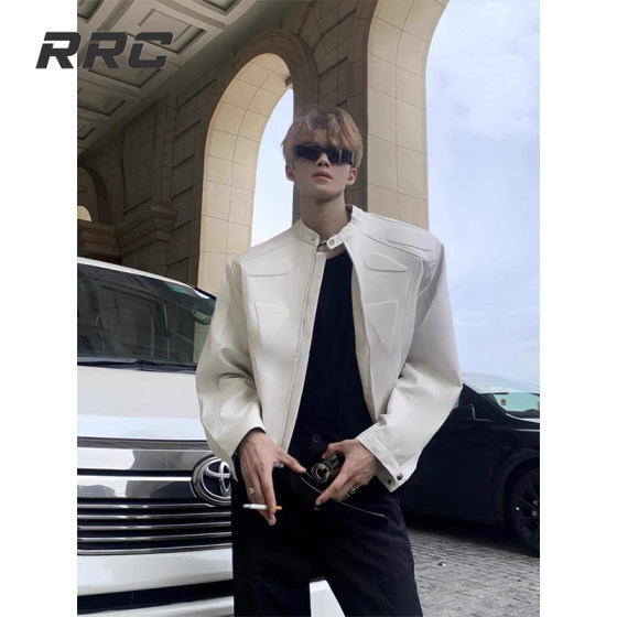RRC 小众结构设计高级感机车夹克外套男炸街垫肩皮衣外套